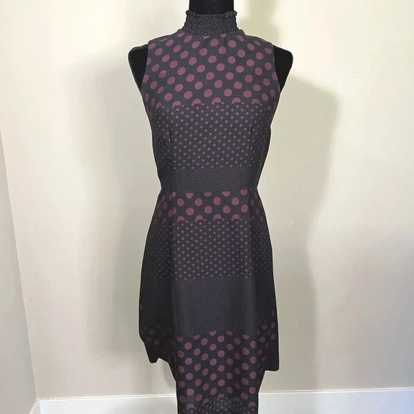 Who What Wear black and red polka dot fit and flare sleeveless mock neck dress - Picture 1 of 9